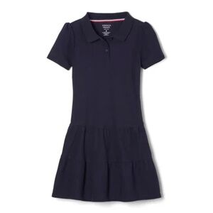 French Toast SZ9018 Girls Short Sleeve Ruffle Polo Dress - Navy